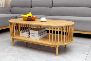 Hình Dạng Hình Bầu Dục Tre Bàn Cà Phê Cho Phòng Khách, 2-Tier Bằng Gỗ Trang Trại Tre Bảng Trung Tâm Với Lưu Trữ Kệ - Product Image 5