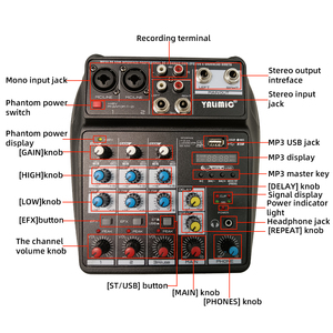 Console <span class=keywords><strong>de</strong></span> mixage portable 4 canaux en promotion pour le streaming en direct, carte <span class=keywords><strong>son</strong></span> intégrée avec réglage indépendant des effets sonores - Product Image 3