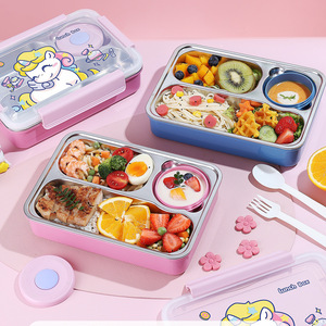Studenten, Kinder 3-fach Rechteckige 304 Edelstahl <span class=keywords><strong>Bentgo</strong></span> Kinder Lunchboxen, Cartoon Einhorn Bento Boxen - Product Image 2