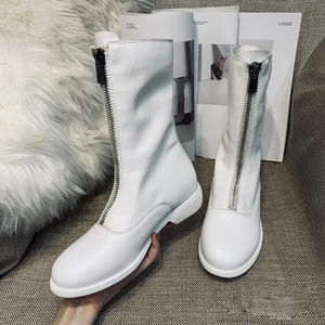 Cremallera frontal moda británica primavera Damen <span class=keywords><strong>Stiefel</strong></span> suela gruesa zapatos de seguridad motocicleta caballo mujeres botas occidentales - Product Image 1