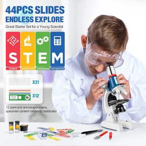 Kit de microscope pour enfants de 58 pièces, grossissement 100X-1200X, corps en métal, lumière LED, boîte de transport, jouet d'expérimentation scientifique, âges 5-12 ans - Product Image 2