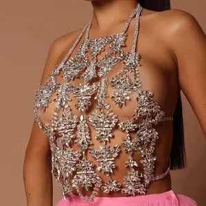 Exaggerated Luxury Rhinestone Body Chain Jewelry Christmas Carnival Costume Crystal Chest Chain Lingerie Rave