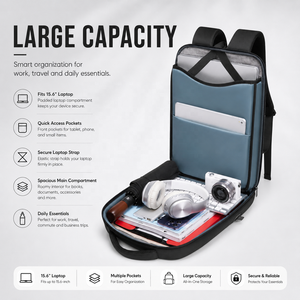 Mochila Estudantil para Faculdade e Viagem com Compartimento para Laptop de 15,6 Polegadas, Mochila Escolar Antifurto com Carregamento USB - Product Image 4