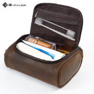 Wholesale Casual Crazy Horse <strong>Leather</strong> Travel Makeup <strong>Bag</strong> Durable Vintage Genuine <strong>Leather</strong> Zipper Portable for Men <strong>Toiletry</strong> <strong>Bags</strong> - Product Image 3