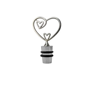 Silver Heart Shaped Zinc Alloy Wine Stopper For Red Wine Bottle Sealing - Product Image 1