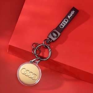 <span class=keywords><strong>Porte</strong></span>-clés en forme de logo de voiture en or, pendentif rond en or, emballé individuellement, cadeau pour papa, petit ami, artisanat en métal - Product Image 2