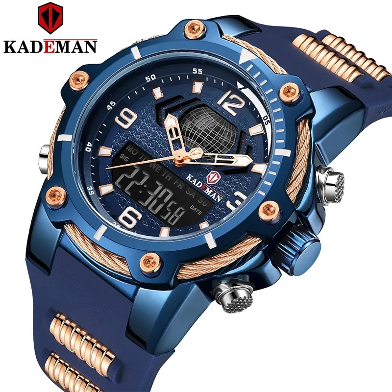 KADEMAN – montre-bracelet étanche de luxe à Double affichage numérique LED, cadeau de Sport, K9055G, 9055