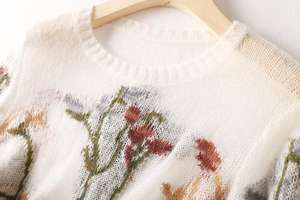 Suéter de <span class=keywords><strong>Mujer</strong></span> para Primavera y Otoño, Manga Larga, Jacquard Floral, de Lujo, Alta Calidad, Holgado, de Mohair, Tejido Fino - Product Image 3