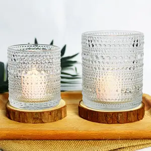 Wholesale round colorful candle glass jar embossed pitting candle cup in glass jar