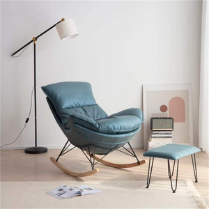 Sillón Reclinable Chesterfield Moderno de Cuero, Tapizado, con Cojín Gris y Blanco, Silla Mecedora de Madera para Adultos - Product Image 1