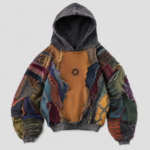 OEM Streetwear Hoodie Manufacturer Vintage Graphic Zip Up <b>Pullover</b> Patchwork Embroidery Rhinestone Design Premium <b>Men</b> Hoodie - Product Image 2