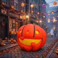 Lanterne Citrouille Gonflable d'Halloween Grande Décoration Gonflable Jack O'Lantern pour Jardin, Fête, Centre Commercial