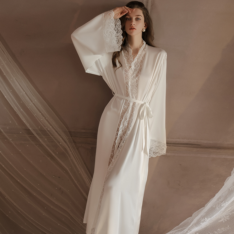 chinese dress ladies Six Stories Bridal Chiffon Sleeve Satin Maxi Robe in ivory-White main image 0