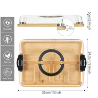 Plateau de service compartimenté en bambou avec couvercle, plateau à collation portable pour l'extérieur, boîte de rangement carrée pour fruits secs et fêtes