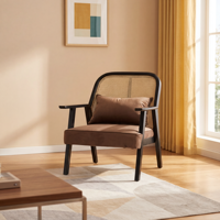 Chaise de loisirs double trois places en rotin de style chinois avec dossier haut rembourré pour salle à manger