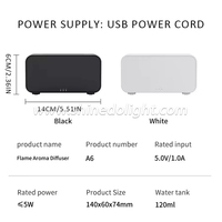 Humidificateur d'air électrique à lumière LED USB 120ml Diffuseur d'huile essentielle de flamme de feu Humidificateur de brume fraîche de bureau Diffuseur d'arôme