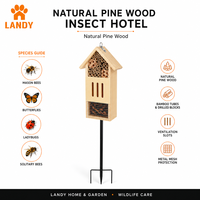 Maison à abeilles rustique en bois avec tubes en bambou, hôtel à insectes en bois de pin naturel pour décoration de jardin suspendue en extérieur