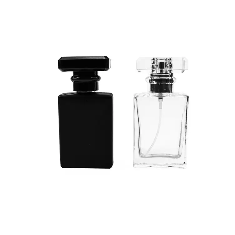 30ml 50ml matte black square glass perfume spray bottles with square cap in stock
