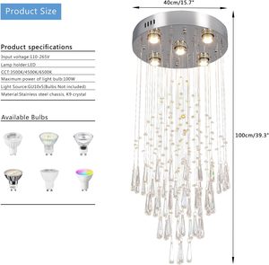 Lustre en cristal QiHang pour <span class=keywords><strong>plafond</strong></span> haut, luminaire <span class=keywords><strong>de</strong></span> <span class=keywords><strong>plafond</strong></span> en cristal à montage encastré pour couloir d'escalier, suspensions en cristal - Product Image 5