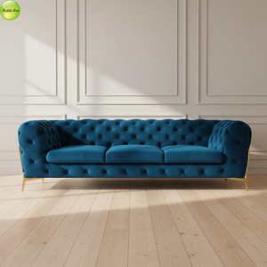 Sofá Moderno <span class=keywords><strong>de</strong></span> 3 Plazas en Terciopelo con Patas Metálicas para Apartamento - Conjunto <span class=keywords><strong>de</strong></span> Muebles para <span class=keywords><strong>Sala</strong></span> <span class=keywords><strong>de</strong></span> <span class=keywords><strong>Espera</strong></span> - Product Image 4