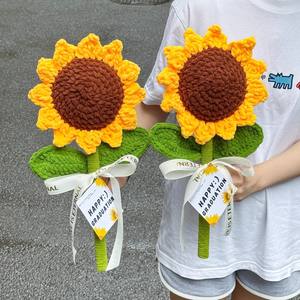 Grande fleur éternelle en tricot à la main, <span class=keywords><strong>tournesol</strong></span>, rose, tissage en pan, cadeau de remise de diplôme pour étudiants et adultes - Product Image 1