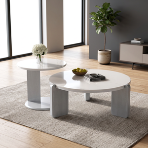 Table basse ronde moderne en marbre, design emboîtable, mobilier minimaliste pour salon - Product Image 4
