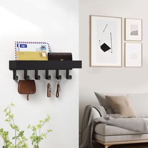 Organisateur mural pour courrier et clés, support de rangement rectangulaire noir pour entrée, salon, usage domestique - Product Image 1