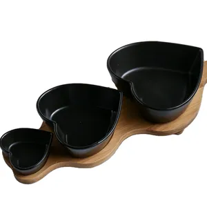 Set piring makanan ringan keramik porselen hitam, peralatan makan untuk pesta pola seri kustom