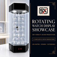 Vitrine rotative en acrylique pour montres avec éclairage LED, verrouillable, présentoir de comptoir, vitrine de vente au détail à 360°, logo personnalisé, fabrication OEM