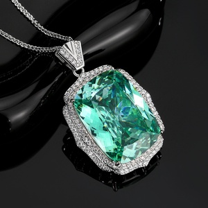 Trendy Bright Finish Eco-friendly <b>Copper</b> Jewelry 20*28mm Paraiba Green Cubic Zirconia Pendant Necklace for Female Wedding - Product Image 2