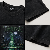 Ensemble short en jean et t-shirt graphique gothique certifié GRS TaiDe pour homme, délavé à l'acide, avec strass, lettres Old English, logo personnalisé, vente en gros OEM