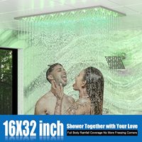 Système de douche Honajo à double tête et 3 poignées, 16x32 pouces, avec LED, effet pluie et cascade, pommeau de douche de 6 pouces, bec de baignoire et douchette à main 2-en-1