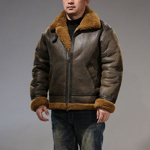 معطف طيار من OEM للشتاء الدافئ من الصوف الطبيعي قسم الفراء غير رسمي من جلد الغنم مقص بني أصلي - Product Image 2
