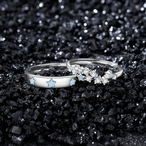 Bagues de mariage vintage en argent sterling 925 avec étoile lumineuse pour hommes et femmes, incrustées de zircone cubique pour fiançailles, fêtes et anniversaires - Product Image 3