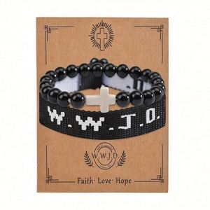 WWJD Letter Jacquard Knit Wristband Bracelet for Women Men Christian What Would Jesus <b>Do</b> Jewelry - Product Image 4
