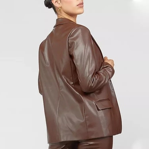 <span class=keywords><strong>Blazer</strong></span> in <span class=keywords><strong>pelle</strong></span> da <span class=keywords><strong>donna</strong></span> nuovo arrivo 2022 <span class=keywords><strong>Blazer</strong></span> marrone Vintage Casual da <span class=keywords><strong>donna</strong></span> di base di qualità Premium - Product Image 4