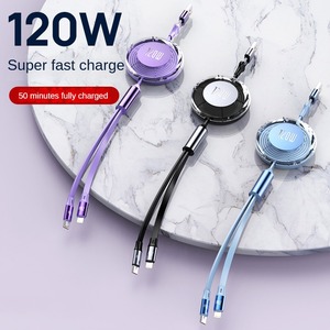 Câble rétractable de charge super rapide 120W, <span class=keywords><strong>cordon</strong></span> de chargeur multiple 2 en 1 <span class=keywords><strong>avec</strong></span> USB-C et L, <span class=keywords><strong>portable</strong></span> sans enchevêtrement pour IPhone/Android - Product Image 4