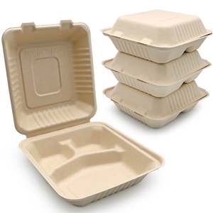 3 Compartment Biodegradable Clamshell Lock Eco Friendly Healthy Disposable Bagasse Box Lid