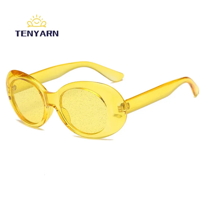Tenyarn Oversized Clout Eyewear Sunglasses Women Retro Clear Candy Color Oval Round Sun Glasses Men NIRVANA Kurt Cobain Glasses