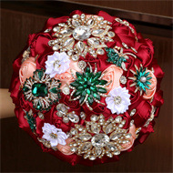 Buket Bunga Mawar Kristal Poliester Buatan Tangan Berkualitas Tinggi Grosir untuk Pengantin, Pengiring Pengantin, Pernikahan, Dalam/Luar Ruangan