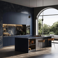 Armoires de cuisine pour villa de luxe et légères personnalisées de style européen Barre d'îlot intégrée en MDF avec évier Fourniture pour projet de rénovation