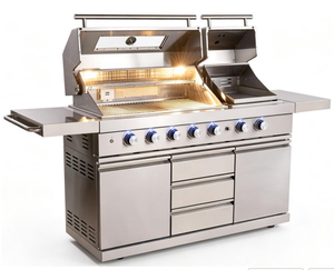 Cuisine extérieure à <span class=keywords><strong>gaz</strong></span> avec barbecue 5+1+1 brûleurs, îlot de cuisine extérieur, table d'appoint, <span class=keywords><strong>plancha</strong></span>, étanche - Product Image 2