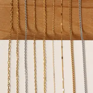 Women Gold Thin Chains Necklaces 316L Stainless Steel Delicate Rope Link Chain Jewelry Round Beads Necklace Herringbone Chains