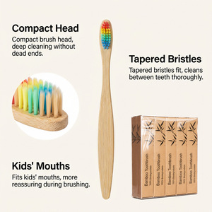 Lot de 5 brosses à dents biodégradables en bambou à poils souples, couleur bois foncé, avec étui de rangement et pochette de protection - Product Image 1