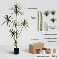 OH ARTS Plantes et verdure artificielles au toucher réel, Arbre Dracaena Marginata, Faux Arbre du Dragon de Luxe, Plante en pot multi-tiges