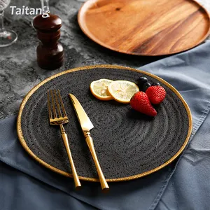 Wholesale Restaurant Supplies Dishes Dinnerware Plate Set Black Ceramic Hotel Porcelain