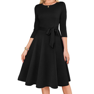 Abito da Cocktail <span class=keywords><strong>Corto</strong></span> da <span class=keywords><strong>Donna</strong></span> 2026 con Scollo a O e Cintura, Alta Qualità, Maniche a 3/4, Stile Vintage, Lunghezza al Ginocchio, per Ospiti di Matrimonio - Product Image 3