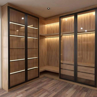 Armoire d'angle en L sur mesure BALOM, luxe, style moderne minimaliste, dressing avec portes en verre LED, meubles de villa
