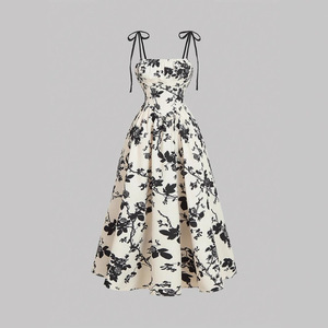 Abito da <span class=keywords><strong>donna</strong></span> vintage senza colletto con stampa floreale, scollo all'americana, vita alta, linea ad A, per feste estive, homecoming e <span class=keywords><strong>laurea</strong></span> - Product Image 2