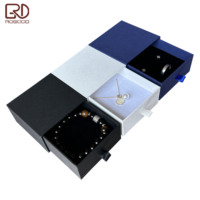 ROGOOD Élégante boîte à bijoux en papier texturé beige/bleu/noir avec tirette en ruban pour collier/bracelet/bague/boucles d'oreilles P2226